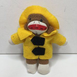 Sock Monkey Christmas Ornament Yellow Fire Jacket Hat Department Fireman Plush